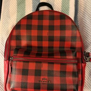 Coach Red and Black Plaid Backpack